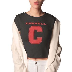 NEW Cornell University Big Logo Wordmark Form Fit Crop Top Shirt BLACK